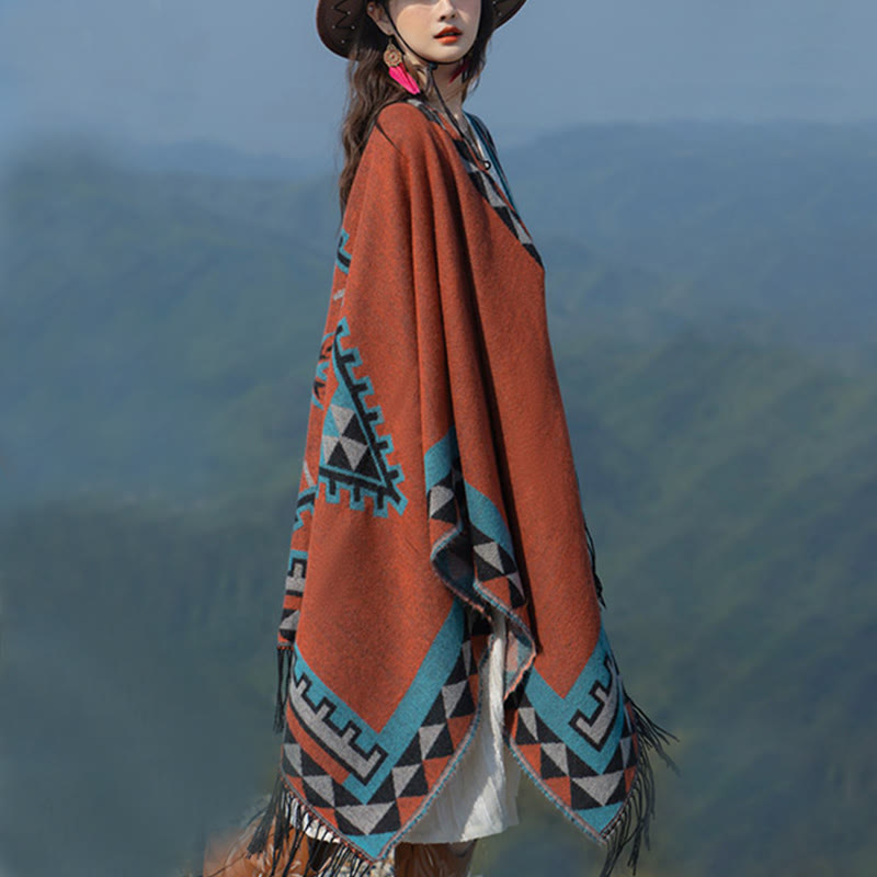 Écharpe enveloppante chaude à pompons Buddha Stones et motif géométrique en losange orange tibétain pour l'automne et l'hiver - image 6
