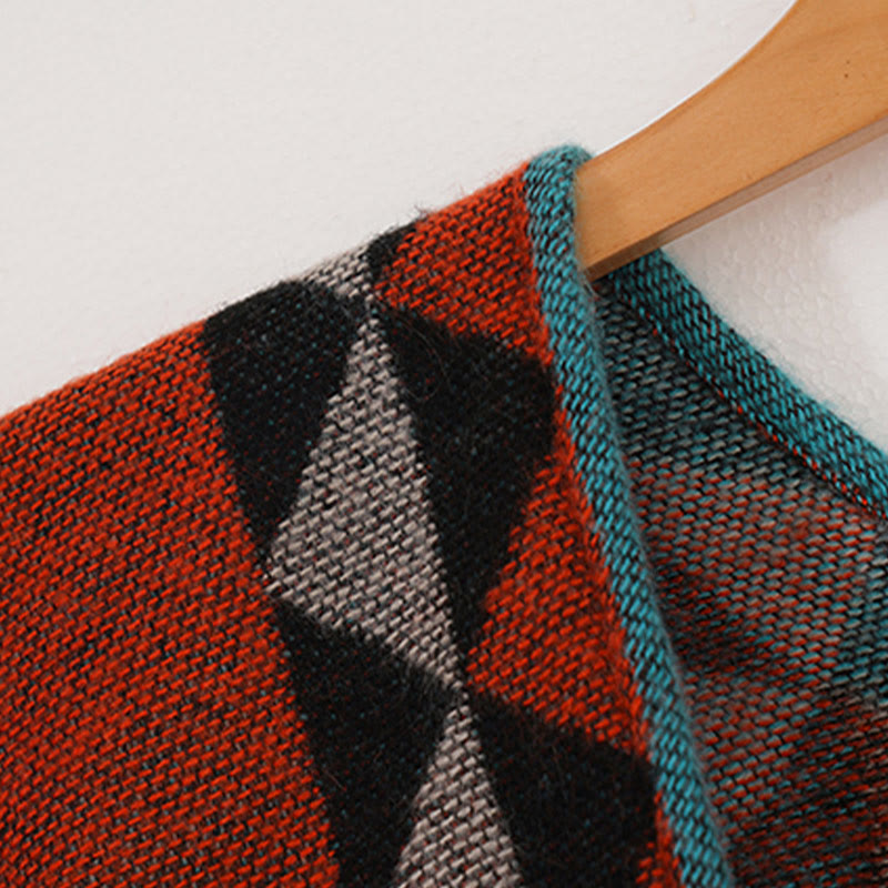 Écharpe enveloppante chaude à pompons Buddha Stones et motif géométrique en losange orange tibétain pour l'automne et l'hiver - image 17