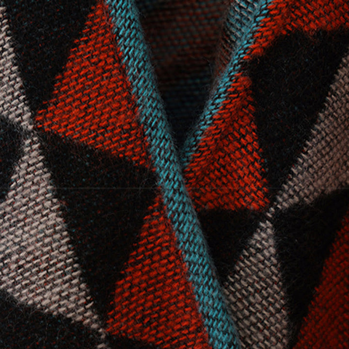 Écharpe enveloppante chaude à pompons Buddha Stones et motif géométrique en losange orange tibétain pour l'automne et l'hiver - image 20