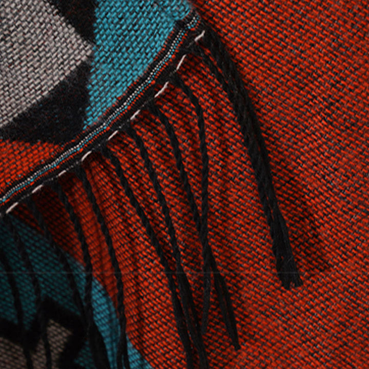 Écharpe enveloppante chaude à pompons Buddha Stones et motif géométrique en losange orange tibétain pour l'automne et l'hiver - image 18