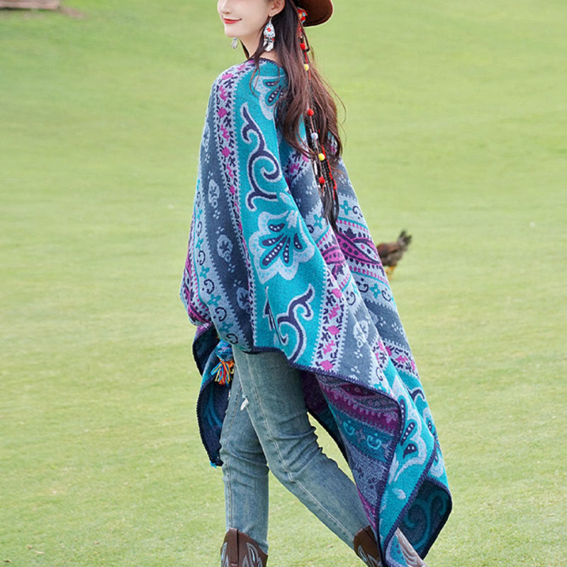 Écharpe enveloppante chaude et douce Buddha Stones et rayures horizontales géométriques tibétaines à motifs de fleurs pour l'automne et l'hiver - image 2