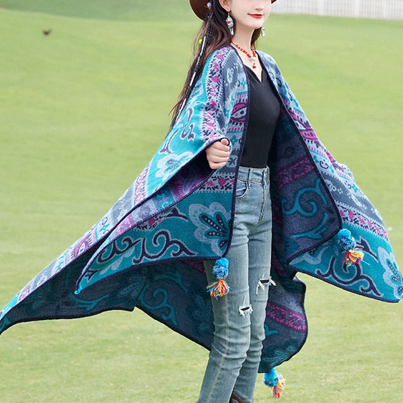 Écharpe enveloppante chaude et douce Buddha Stones et rayures horizontales géométriques tibétaines à motifs de fleurs pour l'automne et l'hiver - image 1