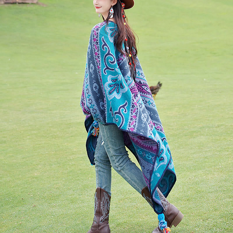 Écharpe enveloppante chaude et douce Buddha Stones et rayures horizontales géométriques tibétaines à motifs de fleurs pour l'automne et l'hiver - image 10