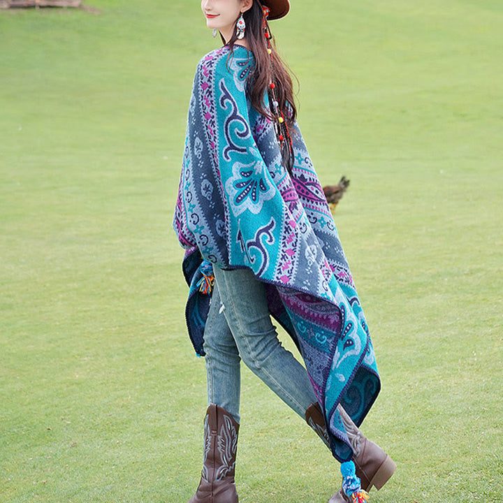 Écharpe enveloppante chaude et douce Buddha Stones et rayures horizontales géométriques tibétaines à motifs de fleurs pour l'automne et l'hiver - image 10