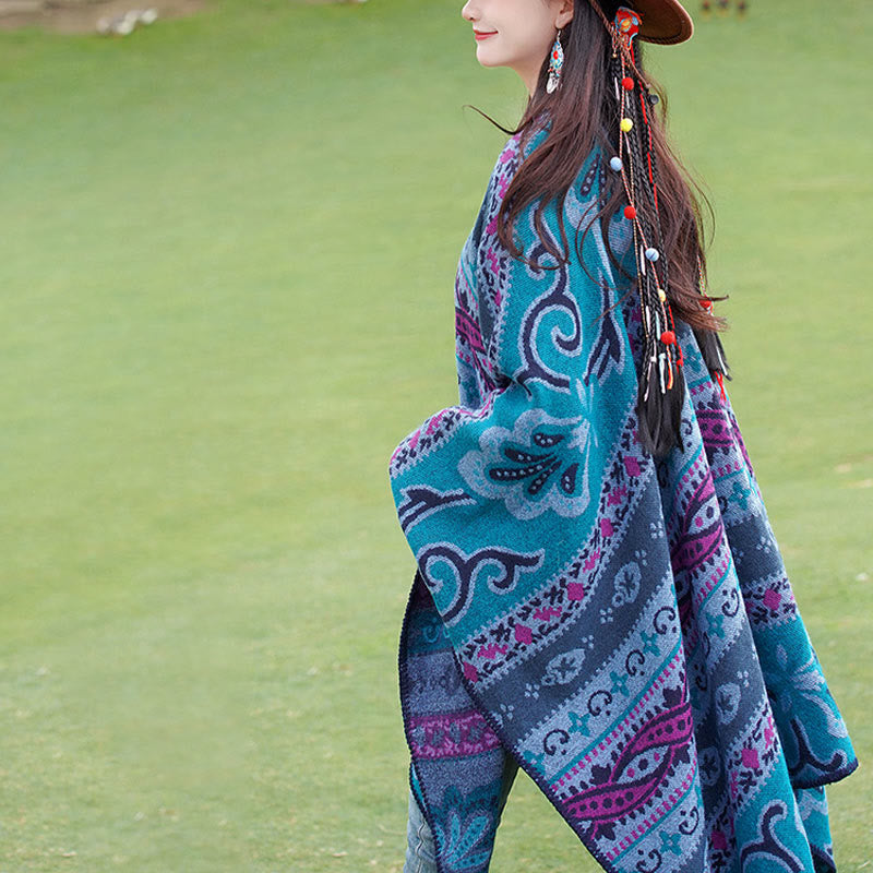 Écharpe enveloppante chaude et douce Buddha Stones et rayures horizontales géométriques tibétaines à motifs de fleurs pour l'automne et l'hiver - image 11