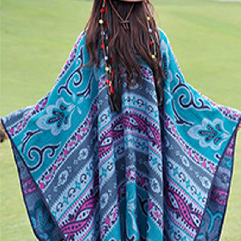 Écharpe enveloppante chaude et douce Buddha Stones et rayures horizontales géométriques tibétaines à motifs de fleurs pour l'automne et l'hiver - image 3