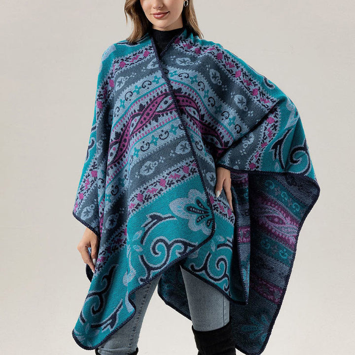 Écharpe enveloppante chaude et douce Buddha Stones et rayures horizontales géométriques tibétaines à motifs de fleurs pour l'automne et l'hiver - image 12