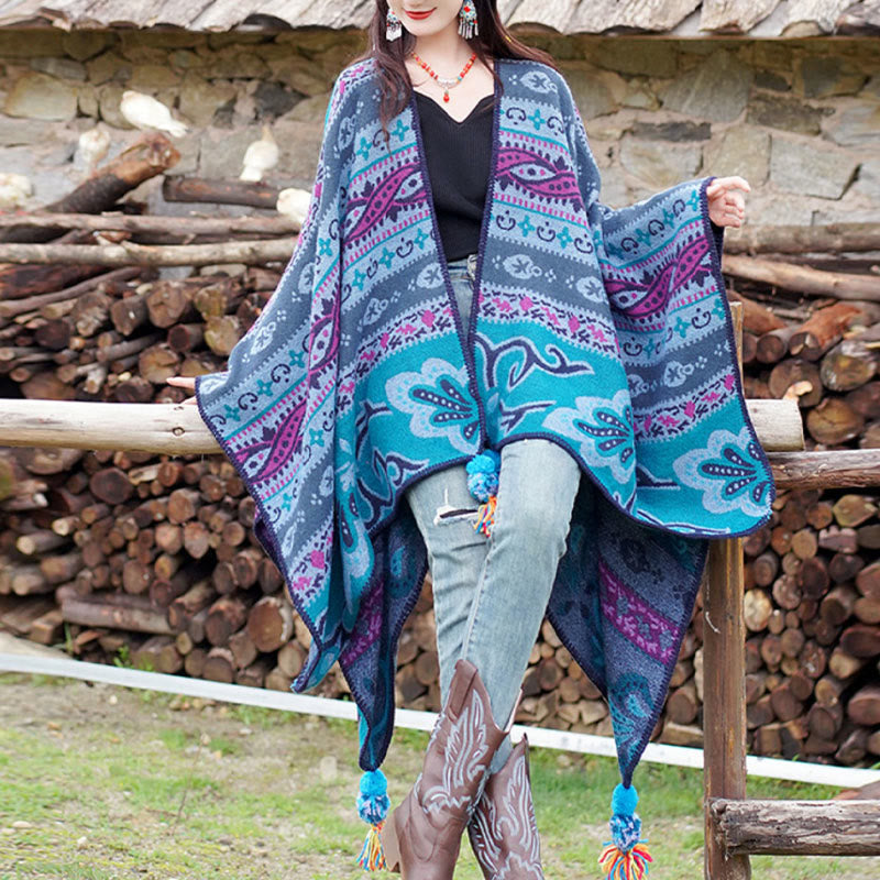 Écharpe enveloppante chaude et douce Buddha Stones et rayures horizontales géométriques tibétaines à motifs de fleurs pour l'automne et l'hiver - image 6