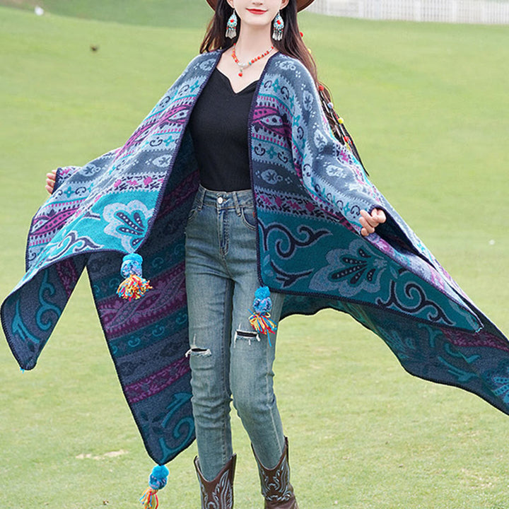 Écharpe enveloppante chaude et douce Buddha Stones et rayures horizontales géométriques tibétaines à motifs de fleurs pour l'automne et l'hiver - image 9