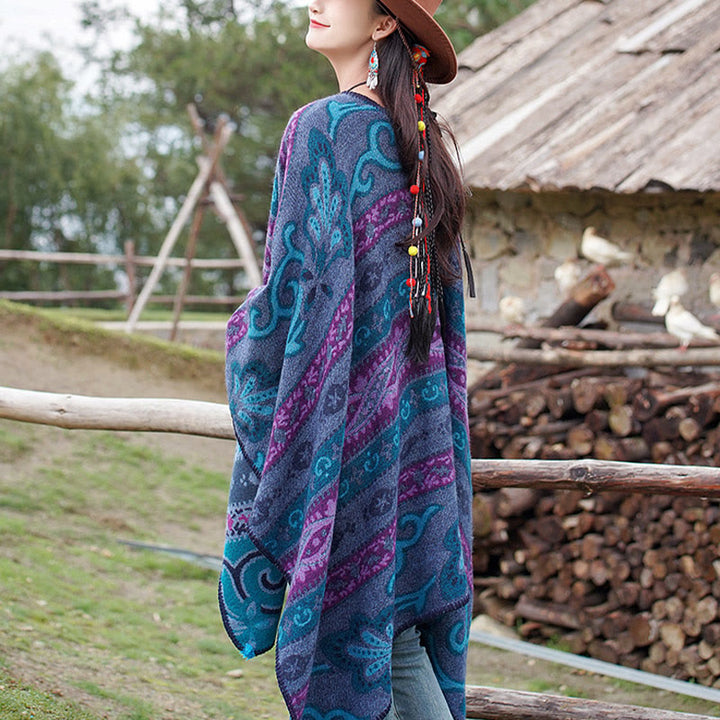 Écharpe enveloppante chaude et douce Buddha Stones et rayures horizontales géométriques tibétaines à motifs de fleurs pour l'automne et l'hiver - image 8