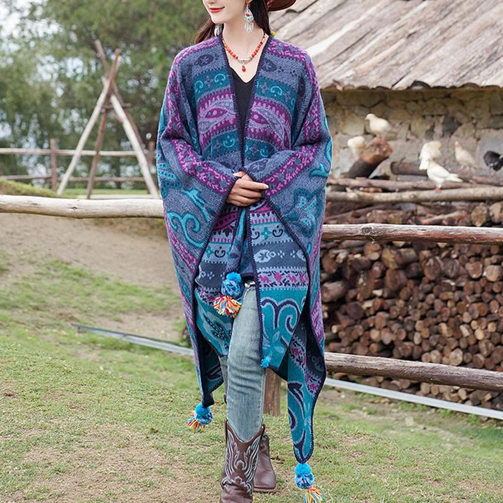 Écharpe enveloppante chaude et douce Buddha Stones et rayures horizontales géométriques tibétaines à motifs de fleurs pour l'automne et l'hiver - image 7