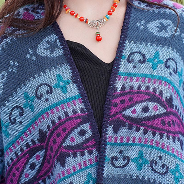 Écharpe enveloppante chaude et douce Buddha Stones et rayures horizontales géométriques tibétaines à motifs de fleurs pour l'automne et l'hiver - image 13