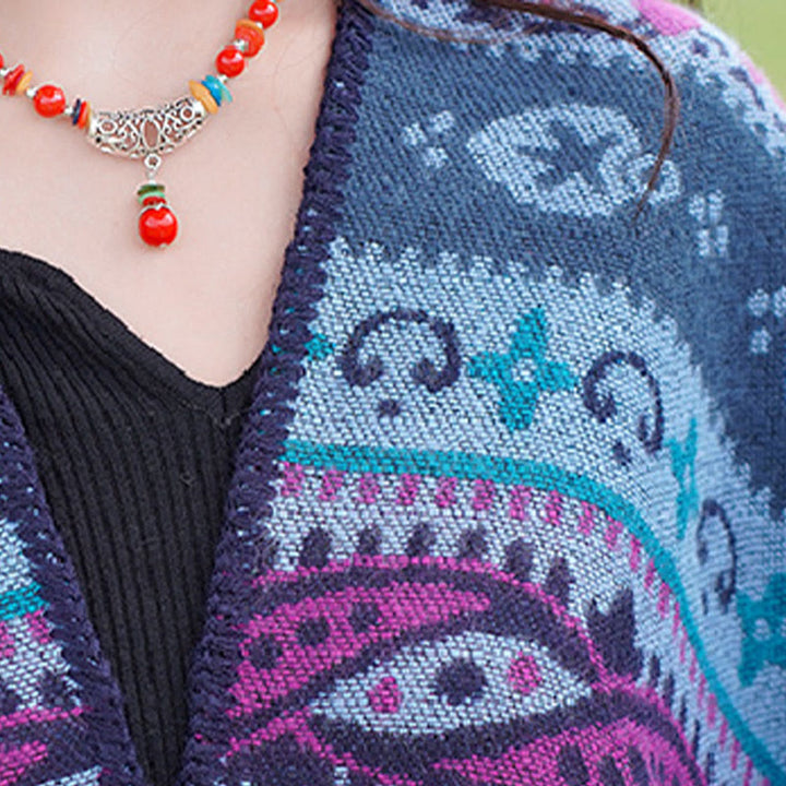 Écharpe enveloppante chaude et douce Buddha Stones et rayures horizontales géométriques tibétaines à motifs de fleurs pour l'automne et l'hiver - image 14