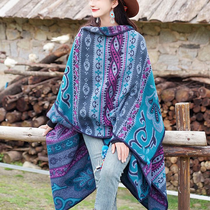 Écharpe enveloppante chaude et douce Buddha Stones et rayures horizontales géométriques tibétaines à motifs de fleurs pour l'automne et l'hiver - image 4