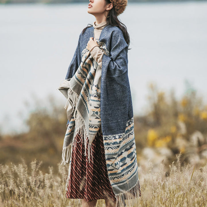 Écharpe enveloppante chaude et confortable avec motif géométrique en losange et Buddha Stones - image 6