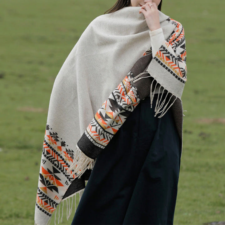 Écharpe enveloppante chaude et confortable avec motif géométrique en losange et Buddha Stones