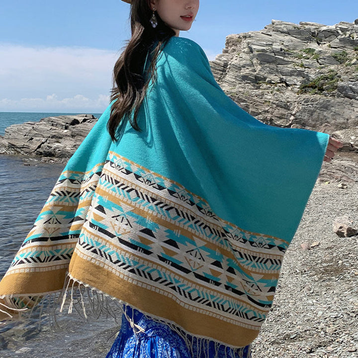 Écharpe enveloppante chaude et confortable avec motif géométrique en losange et Buddha Stones