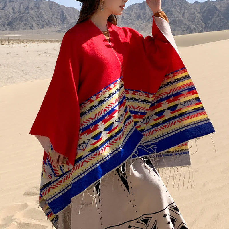 Écharpe enveloppante chaude et confortable avec motif géométrique en losange et Buddha Stones - Rouge - 130*150 cm - image 29