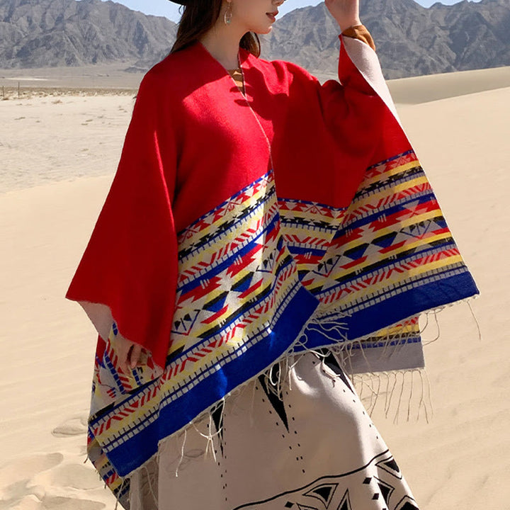 Écharpe enveloppante chaude et confortable avec motif géométrique en losange et Buddha Stones - Rouge - 130*150 cm - image 29