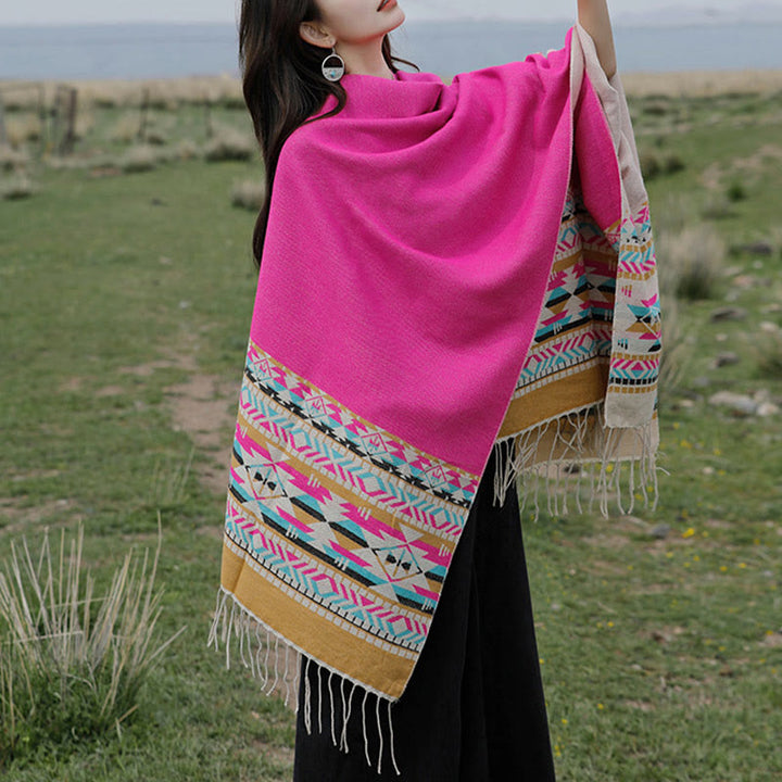 Écharpe enveloppante chaude et confortable avec motif géométrique en losange et Buddha Stones - image 42