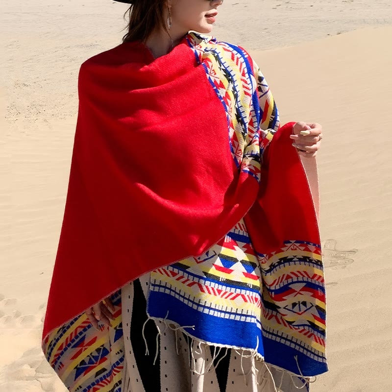 Écharpe enveloppante chaude et confortable avec motif géométrique en losange et Buddha Stones - image 30