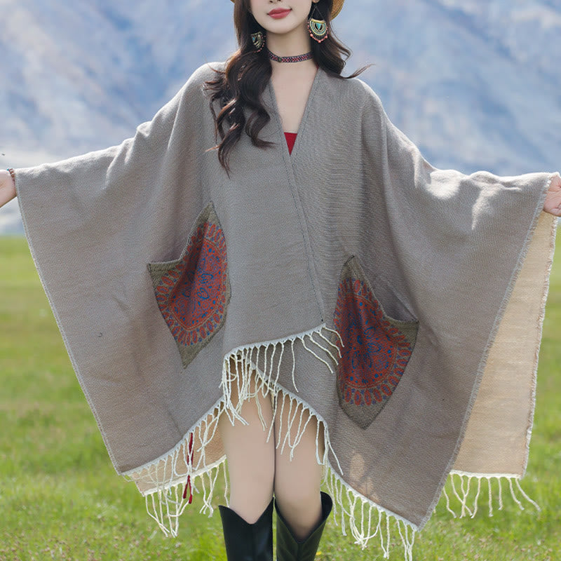 Écharpe enveloppante confortable avec poches et Buddha Stones, motif géométrique rond et mandala tibétain, pour l'automne et l'hiver - image 29