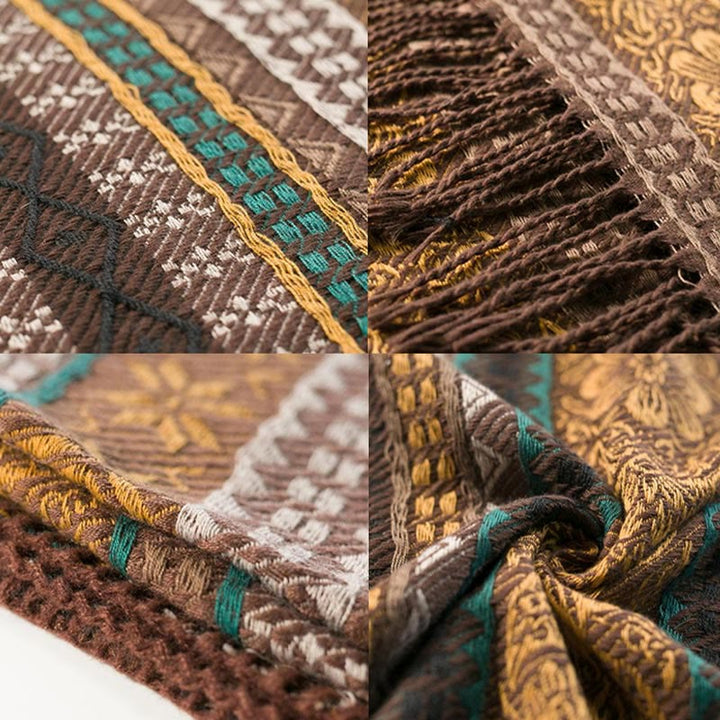 Écharpe enveloppante confortable Buddha Stones et rayures horizontales géométriques tibétaines, motif fleur et feuille, pour l'automne et l'hiver - image 14