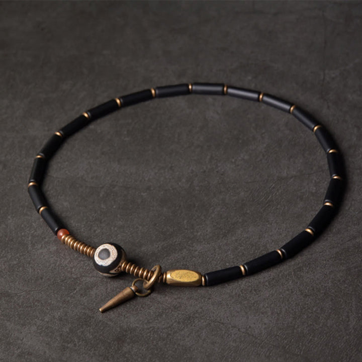 Bracelet de protection à double tour avec pendentif en forme de Buddha Stones en onyx noir et cuivre Dzi