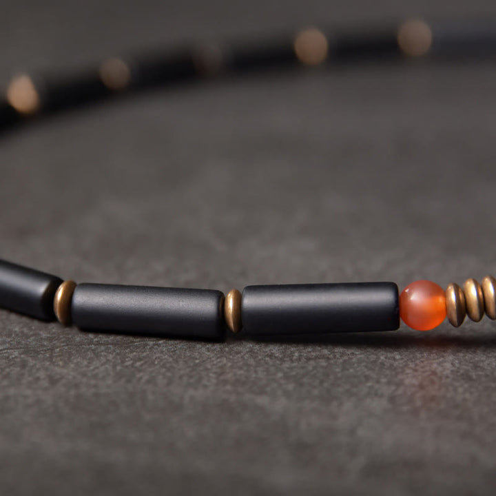 Bracelet de protection à double tour avec pendentif en forme de Buddha Stones en onyx noir et cuivre Dzi