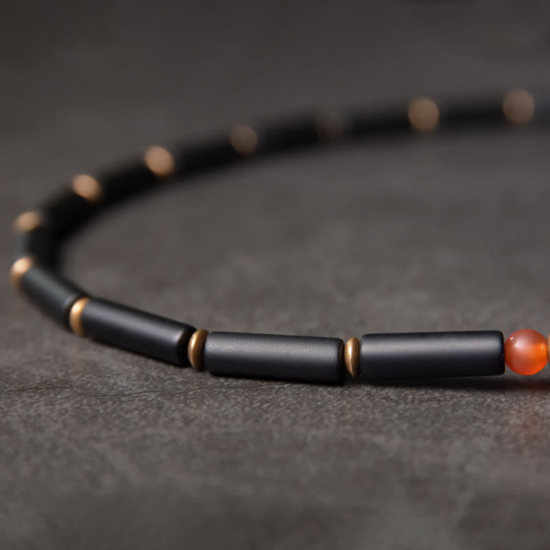 Bracelet de protection à double tour avec pendentif en forme de Buddha Stones en onyx noir et cuivre Dzi
