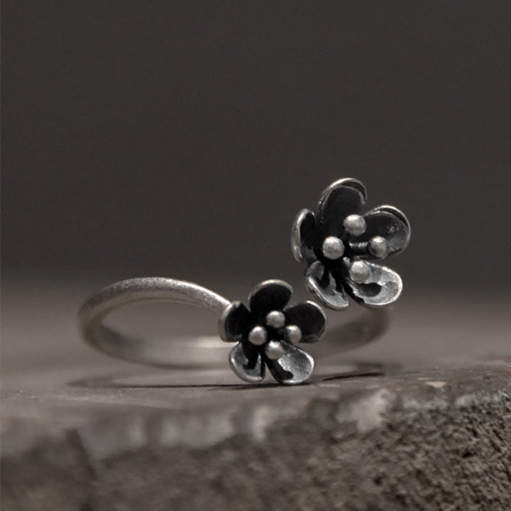 Bague en argent sterling 925 avec Buddha Stones et fleurs