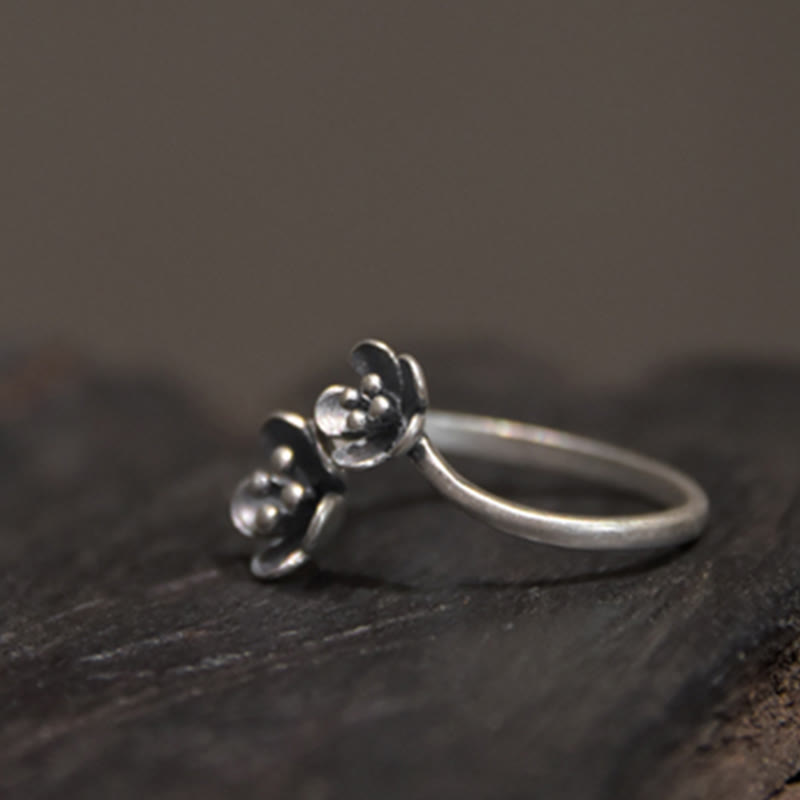 Bague en argent sterling 925 avec Buddha Stones et fleurs