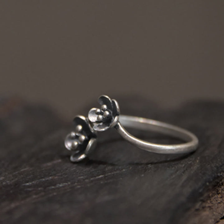Bague en argent sterling 925 avec Buddha Stones et fleurs