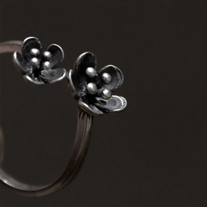 Bague en argent sterling 925 avec Buddha Stones et fleurs