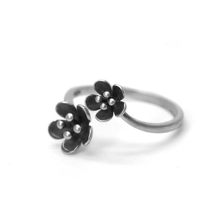 Bague en argent sterling 925 avec Buddha Stones et fleurs