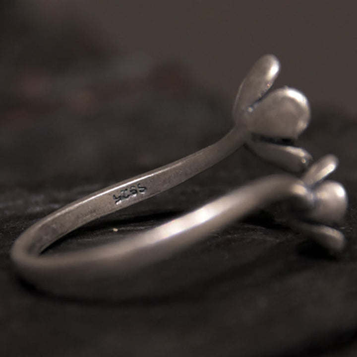 Bague en argent sterling 925 avec Buddha Stones et fleurs
