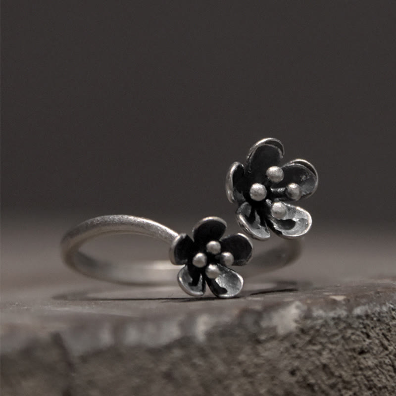 Bague en argent sterling 925 avec Buddha Stones et fleurs - Argent sterling 925 (Circonférence : 46,9 mm) - image 0