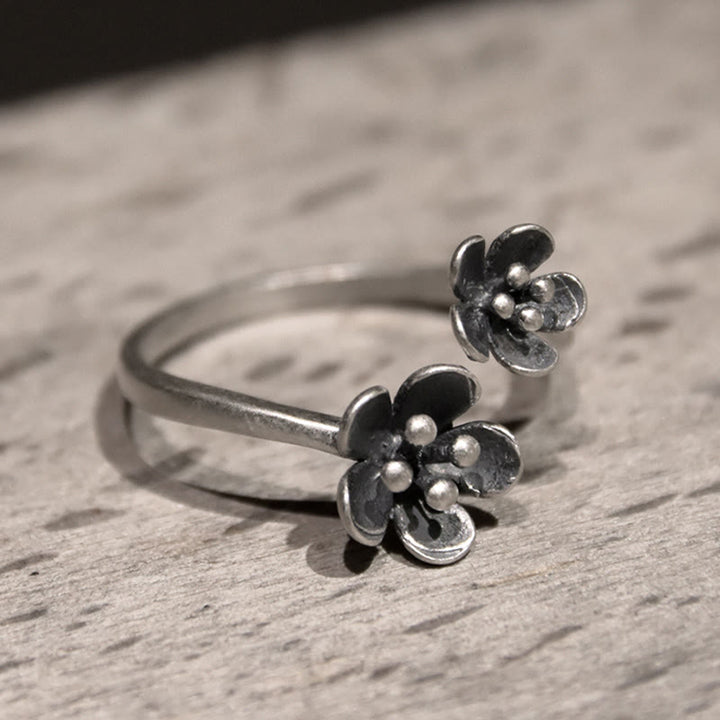 Bague en argent sterling 925 avec Buddha Stones et fleurs