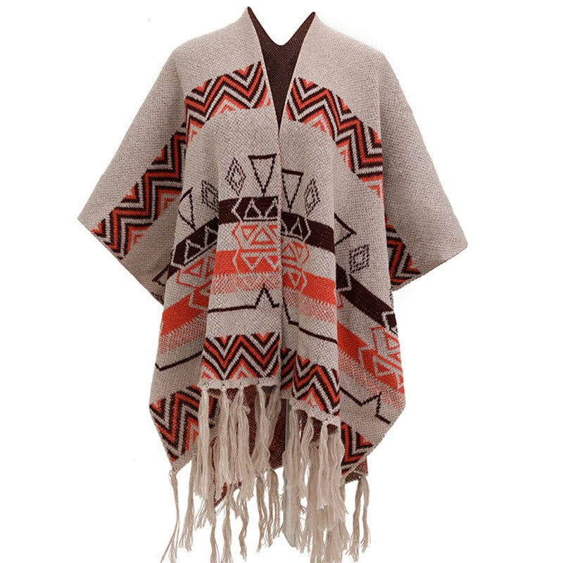 Châle à franges géométriques à rayures et vagues tibétaines en Buddha Stones pour l'automne et l'hiver - BurlyWood - 90 x 140 cm - image 22