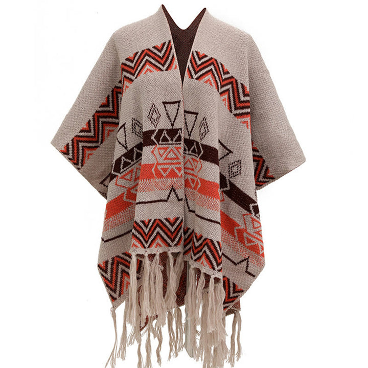 Châle à franges géométriques à rayures et vagues tibétaines en Buddha Stones pour l'automne et l'hiver - BurlyWood - 90 x 140 cm - image 22