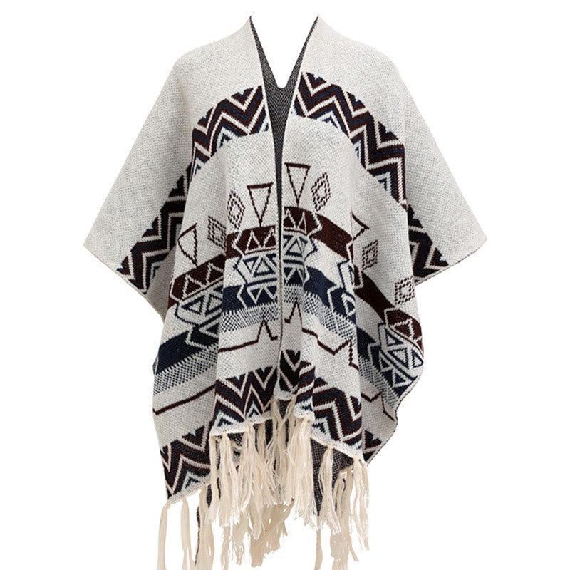 Châle à franges géométriques à rayures et vagues tibétaines en Buddha Stones pour l'automne et l'hiver - image 21