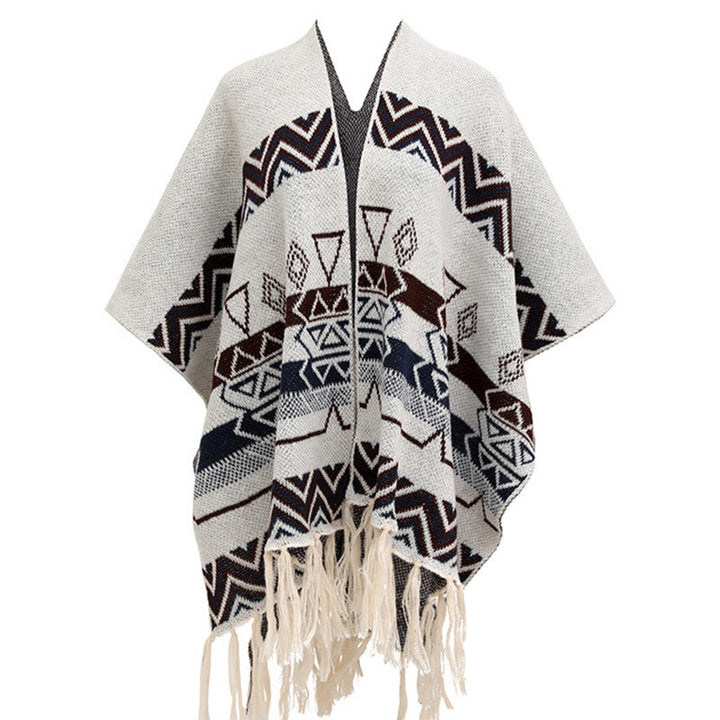 Châle à franges géométriques à rayures et vagues tibétaines en Buddha Stones pour l'automne et l'hiver - image 21