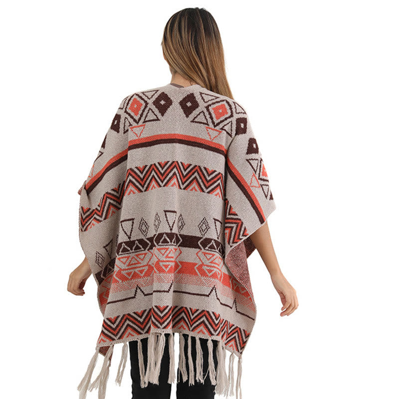 Châle à franges géométriques à rayures et vagues tibétaines en Buddha Stones pour l'automne et l'hiver - image 27