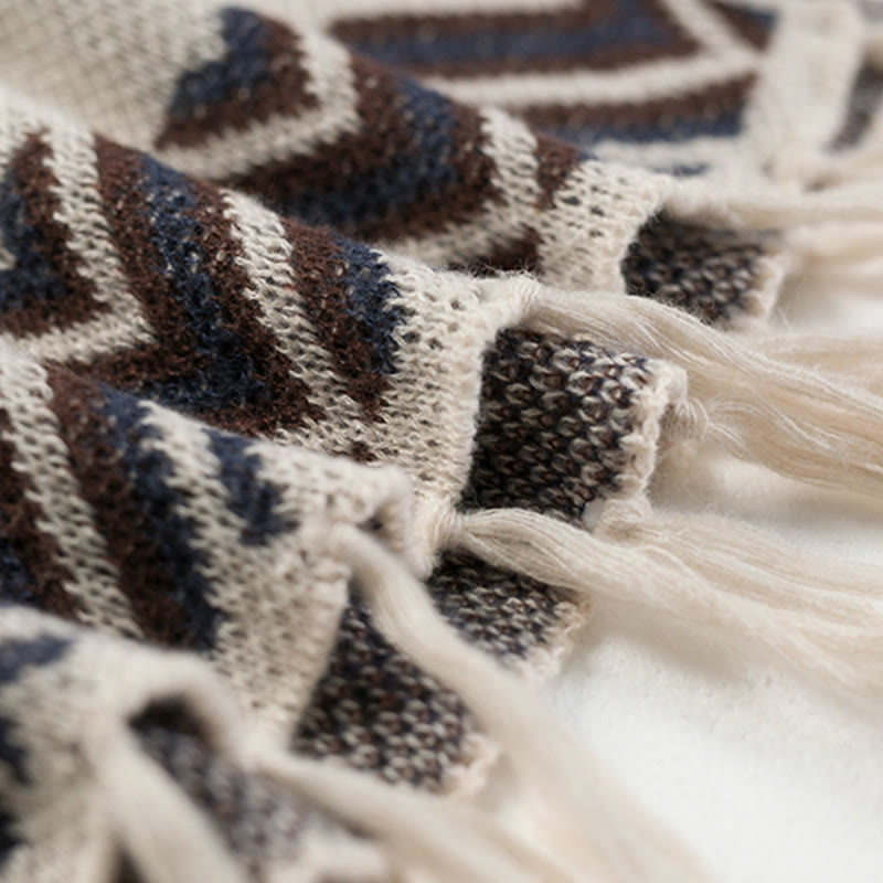 Châle à franges géométriques à rayures et vagues tibétaines en Buddha Stones pour l'automne et l'hiver - image 19