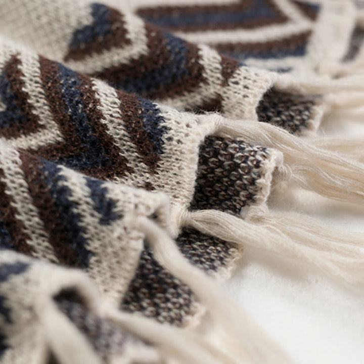 Châle à franges géométriques à rayures et vagues tibétaines en Buddha Stones pour l'automne et l'hiver - image 19