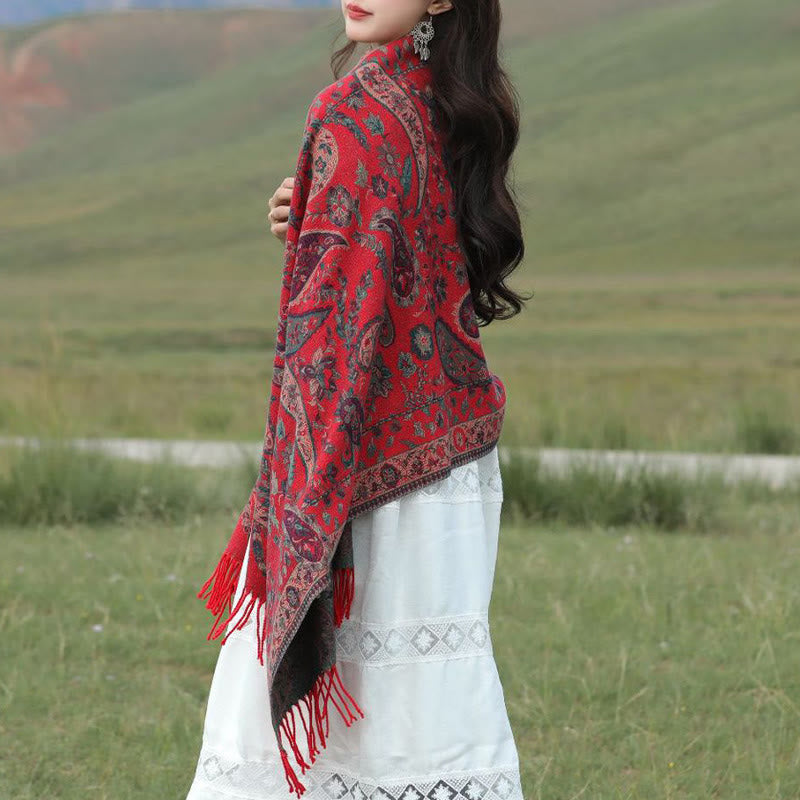 Écharpe enveloppante douce et confortable Buddha Stones, fleurs de cajou tibétaines, feuilles de vigne, glands, automne et hiver - image 2