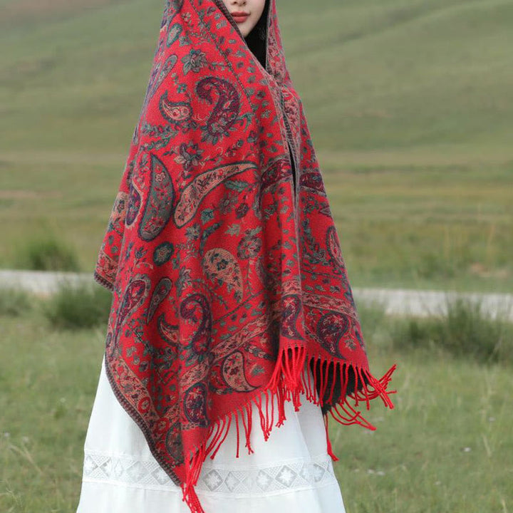 Écharpe enveloppante douce et confortable Buddha Stones, fleurs de cajou tibétaines, feuilles de vigne, glands, automne et hiver - image 3