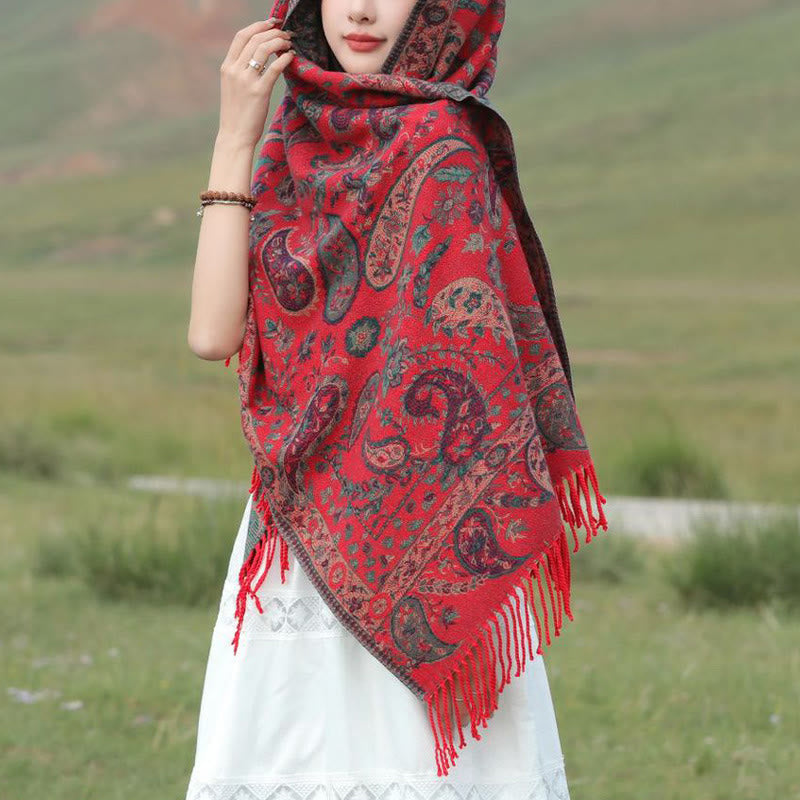 Écharpe enveloppante douce et confortable Buddha Stones, fleurs de cajou tibétaines, feuilles de vigne, glands, automne et hiver - image 6