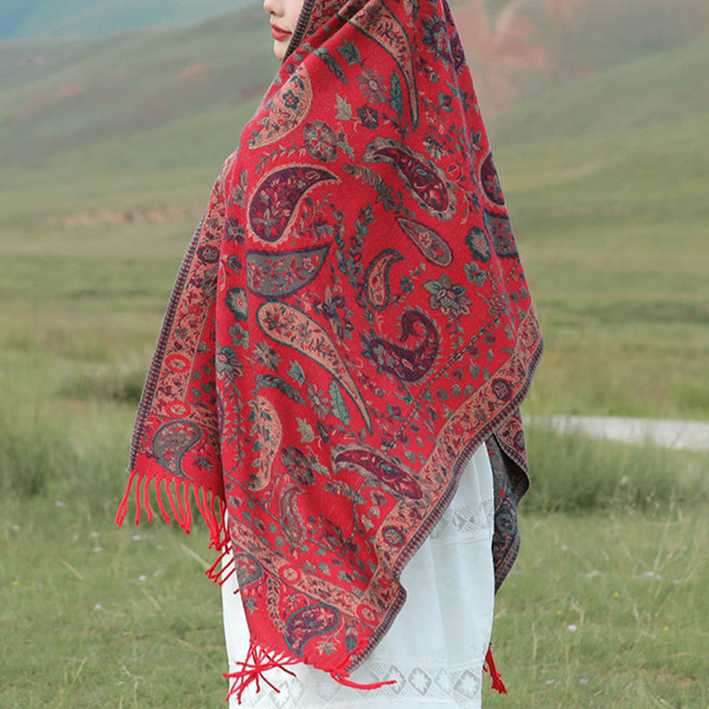 Écharpe enveloppante douce et confortable Buddha Stones, fleurs de cajou tibétaines, feuilles de vigne, glands, automne et hiver - image 8