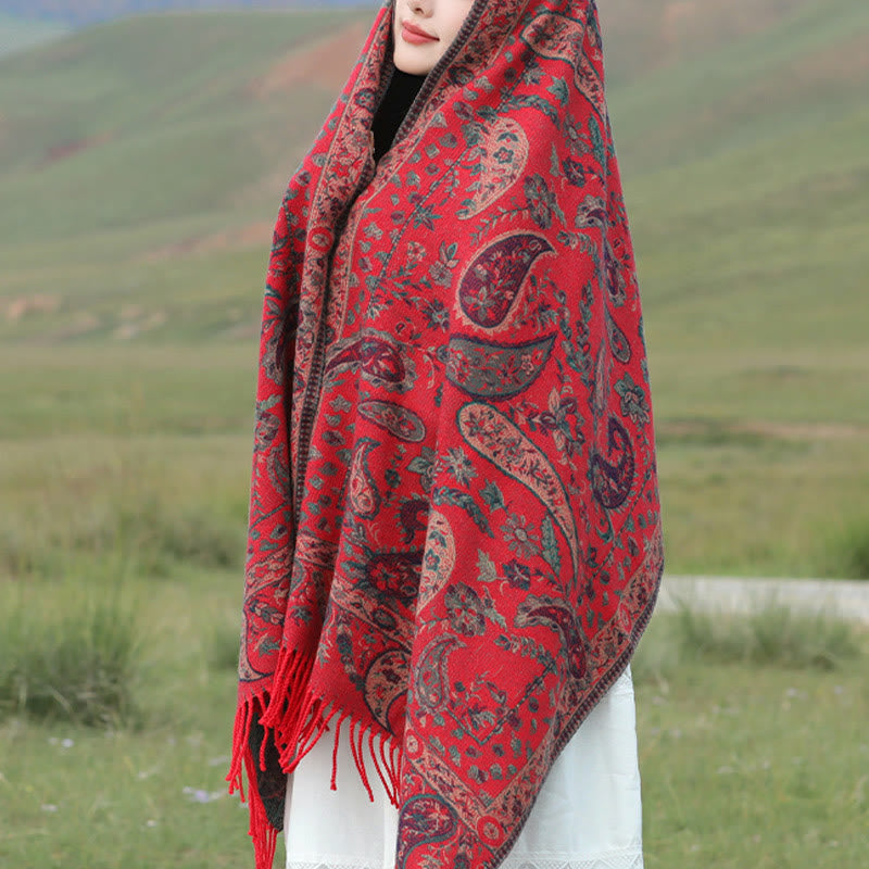 Écharpe enveloppante douce et confortable Buddha Stones, fleurs de cajou tibétaines, feuilles de vigne, glands, automne et hiver - image 7